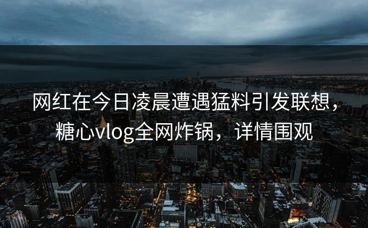 网红在今日凌晨遭遇猛料引发联想，糖心vlog全网炸锅，详情围观