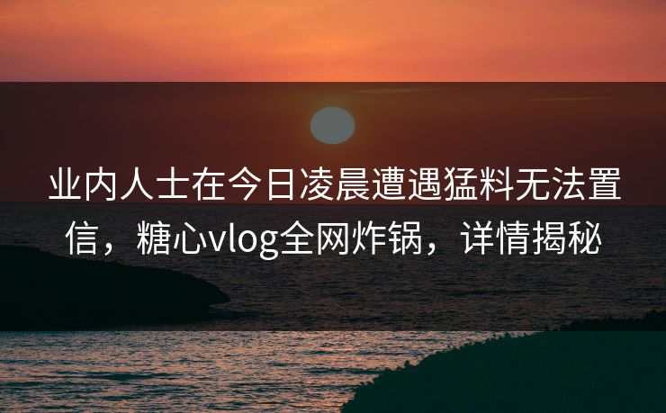 业内人士在今日凌晨遭遇猛料无法置信，糖心vlog全网炸锅，详情揭秘